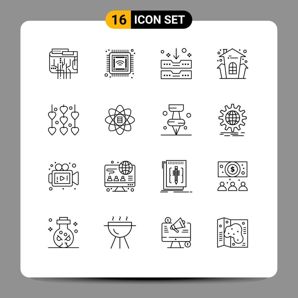 Pack of 16 Modern Outlines Signs and Symbols for Web Print Media such as decoration halloween smart celebration office Editable Vector Design Elements