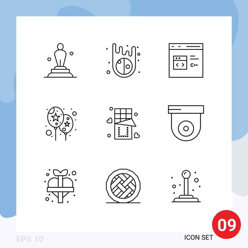 9 Universal Outlines Set for Web and Mobile Applications love festival c event development Editable Vector Design Elements