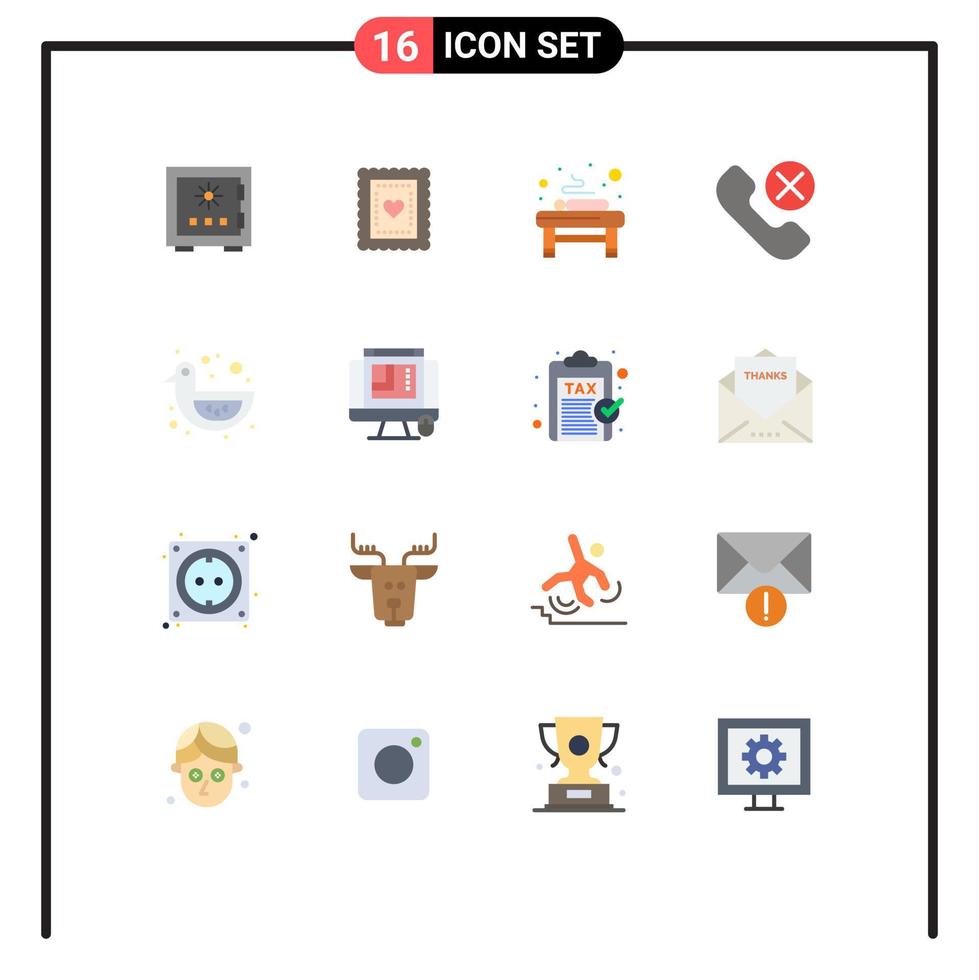 Set of 16 Vector Flat Colors on Grid for mobile call cookies spa massage Editable Pack of Creative Vector Design Elements