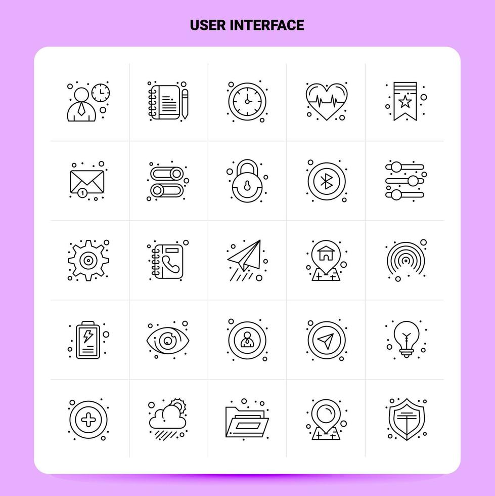 OutLine 25 User Interface Icon set Vector Line Style Design Black Icons Set Linear pictogram pack Web and Mobile Business ideas design Vector Illustration