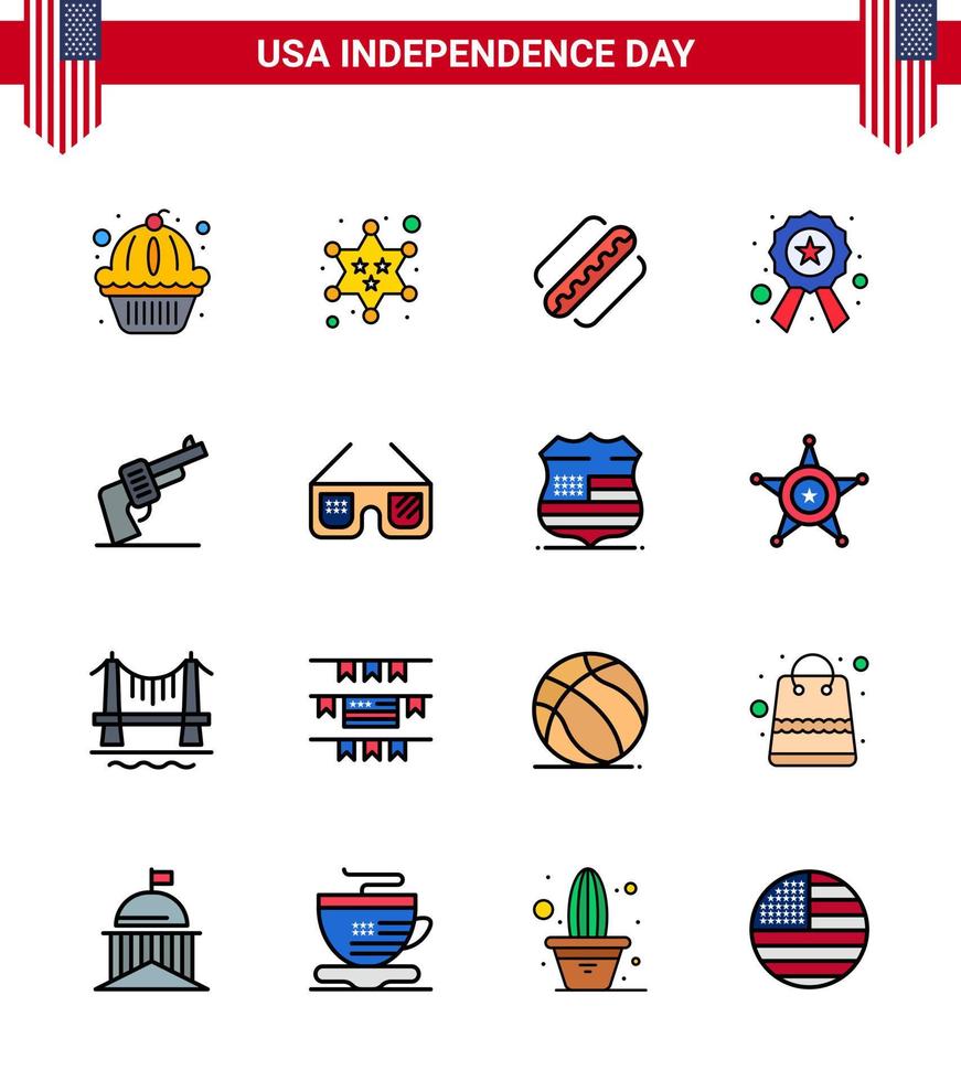 USA Independence Day Flat Filled Line Set of 16 USA Pictograms of hand sign america star badge Editable USA Day Vector Design Elements