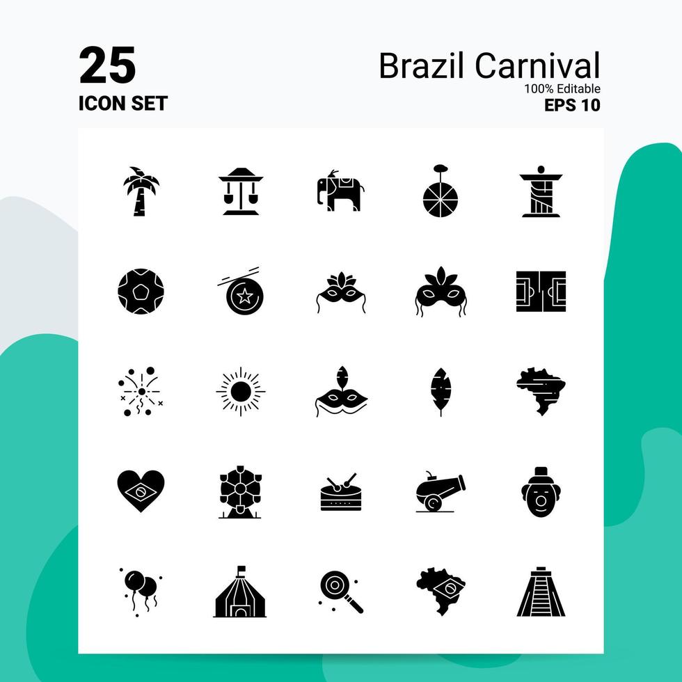 25 conjunto de iconos de carnaval de brasil 100 archivos editables eps 10 ideas de concepto de logotipo de empresa diseño de icono de glifo sólido vector