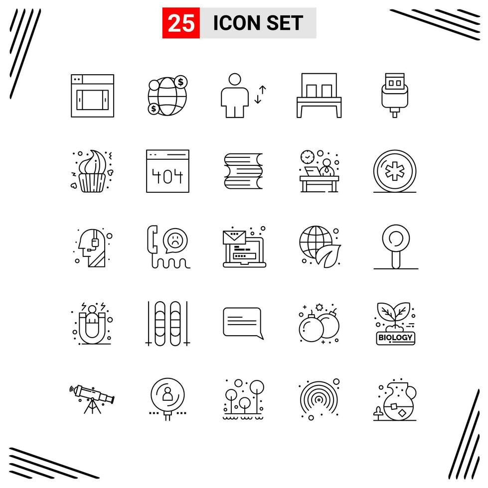 25 Icons Line Style. Grid Based Creative Outline Symbols for Website Design. Simple Line Icon Signs Isolated on White Background. 25 Icon Set. vector