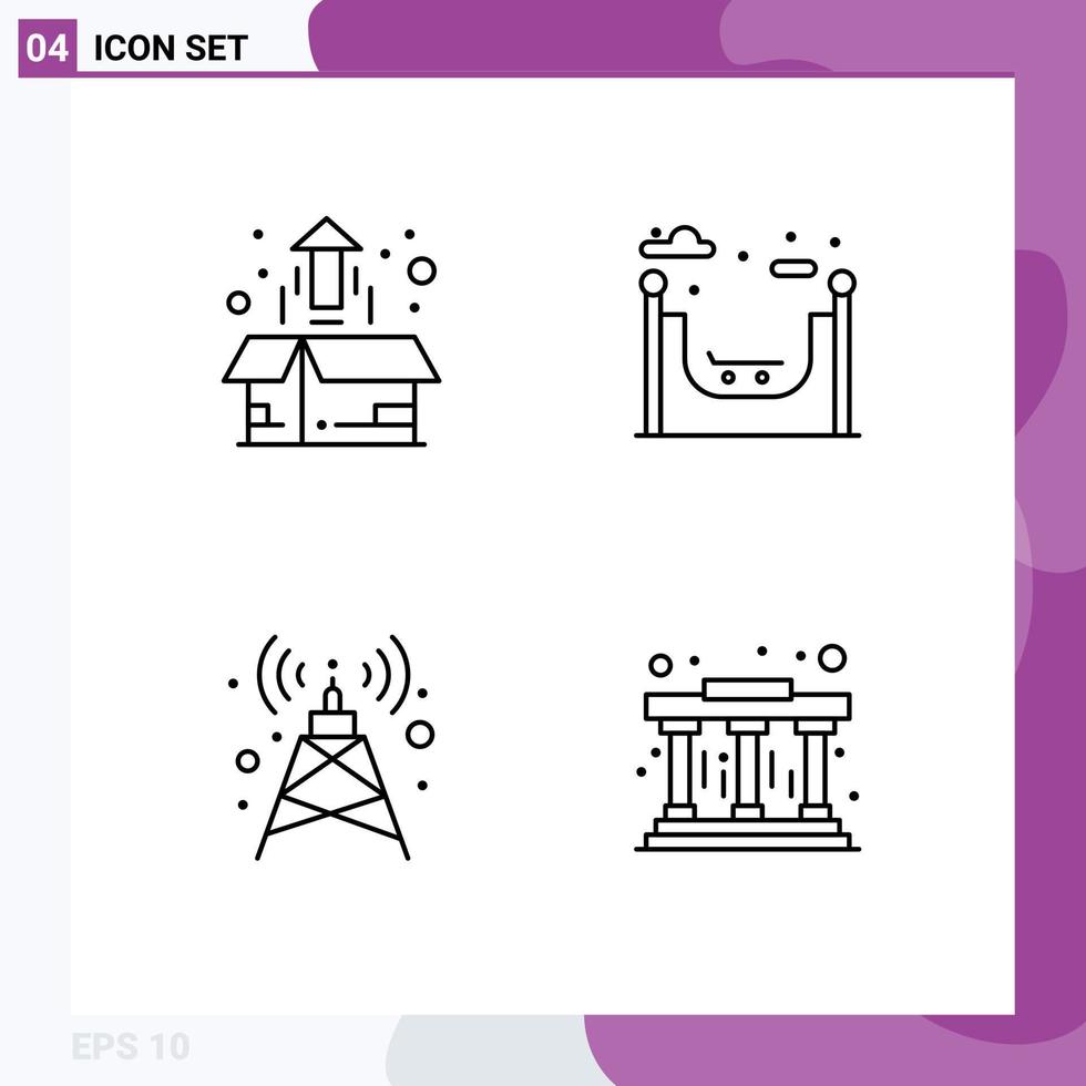 Mobile Interface Line Set of 4 Pictograms of box signal plant life museum Editable Vector Design Elements