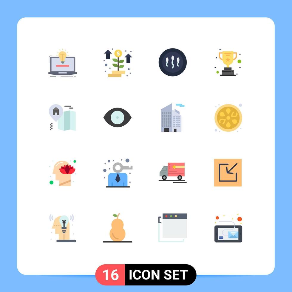 Set of 16 Vector Flat Colors on Grid for location trophy plant reward sperm Editable Pack of Creative Vector Design Elements