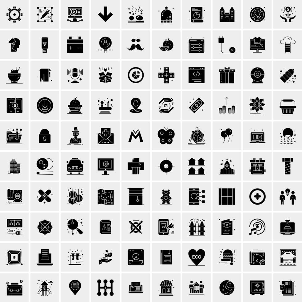 Set of 100 Universal Solid Icons vector