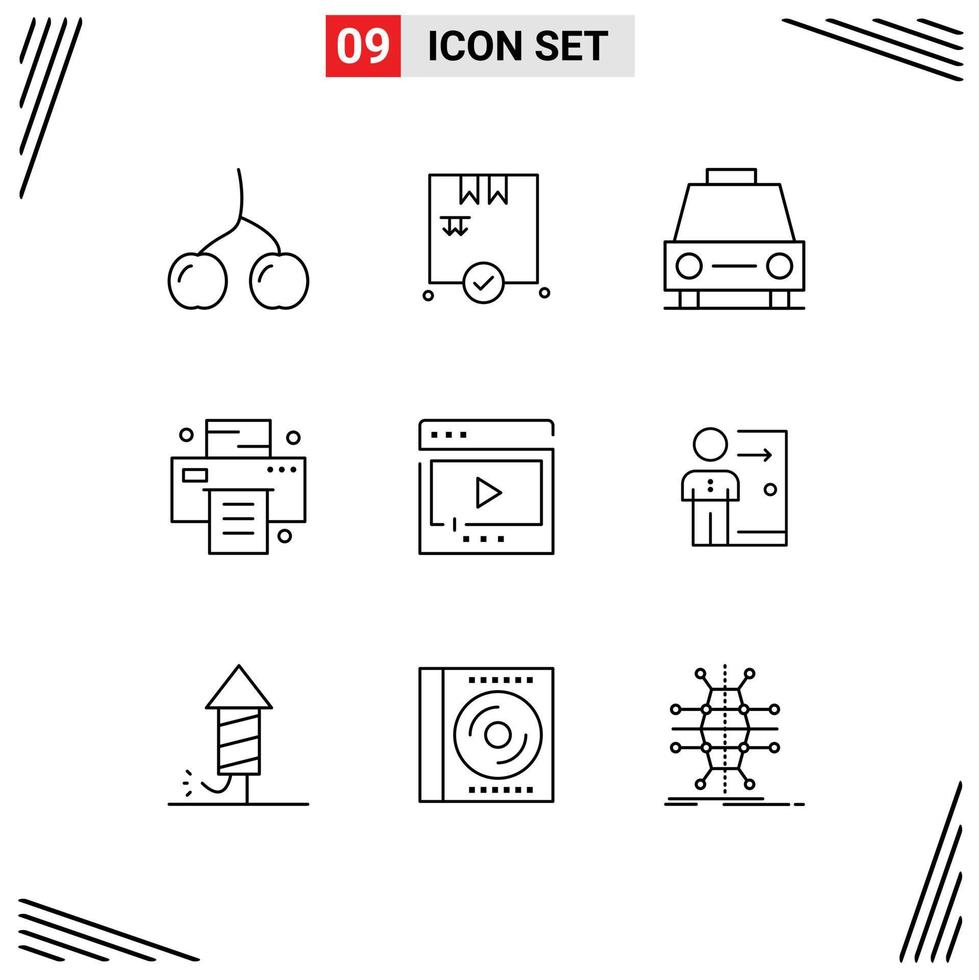 9 User Interface Outline Pack of modern Signs and Symbols of multimedia media traffic film print Editable Vector Design Elements