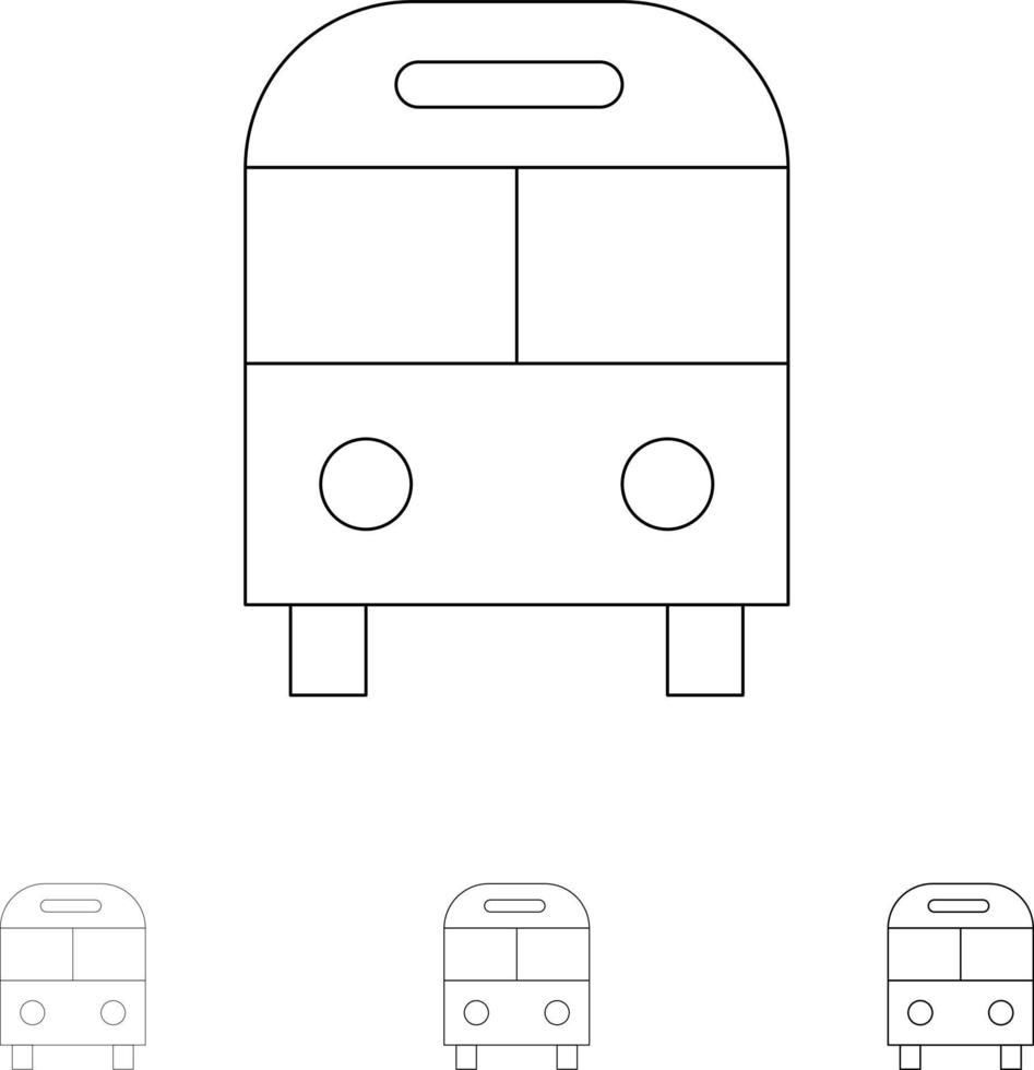 autobús automático entrega transporte logístico conjunto de iconos de línea negra audaz y delgada vector