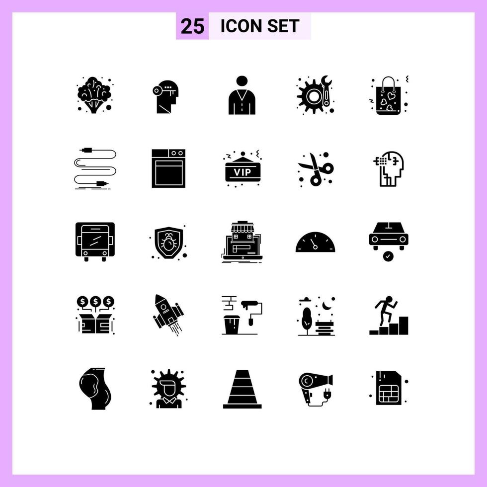 Universal Icon Symbols Group of 25 Modern Solid Glyphs of bag maintenance unlock gear people Editable Vector Design Elements