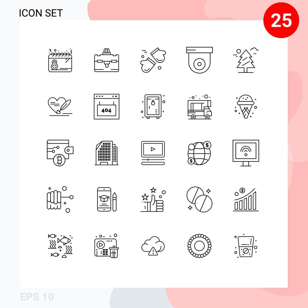 Universal Icon Symbols Group of 25 Modern Lines of tree security alpine dome scandinavia Editable Vector Design Elements