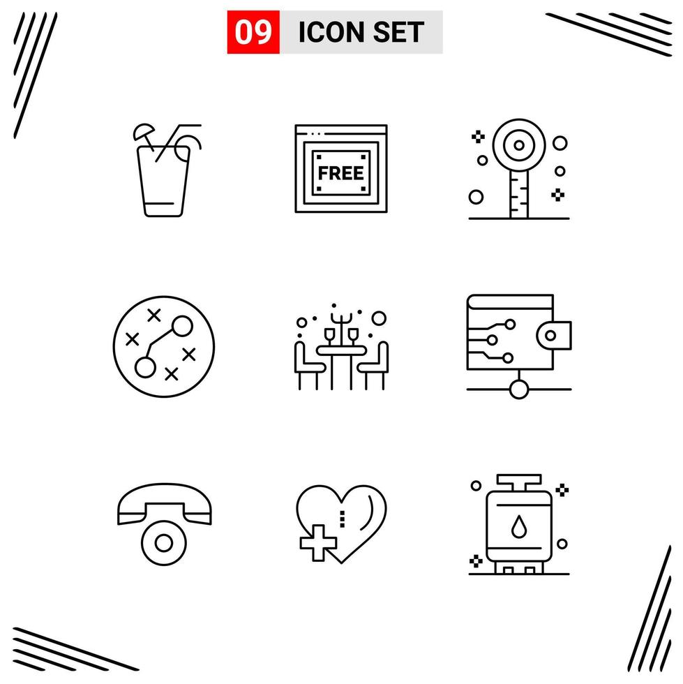 9 Icons Line Style. Grid Based Creative Outline Symbols for Website Design. Simple Line Icon Signs Isolated on White Background. 9 Icon Set. vector