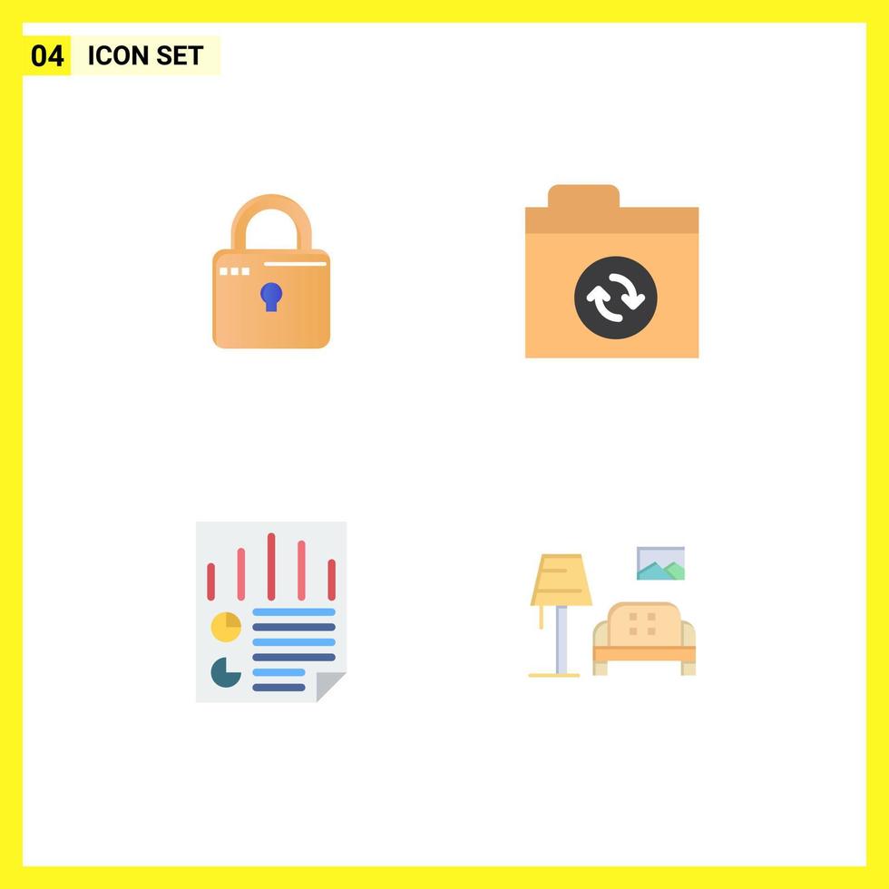 Group of 4 Modern Flat Icons Set for louck page security sync user Editable Vector Design Elements