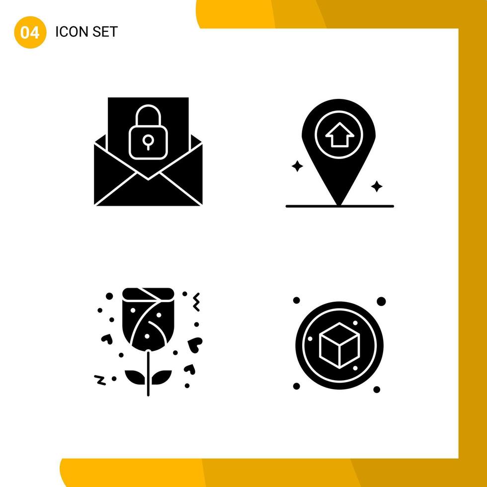 4 Icon Set. Solid Style Icon Pack. Glyph Symbols isolated on White Backgound for Responsive Website Designing. vector