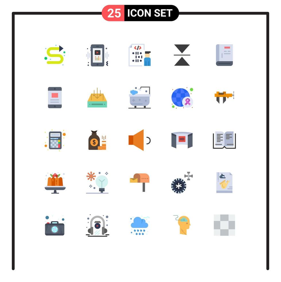 Mobile Interface Flat Color Set of 25 Pictograms of book mirror mobile flip programmer Editable Vector Design Elements