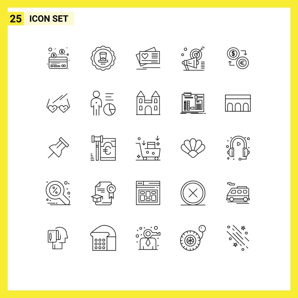 Modern Set of 25 Lines and symbols such as coins audiance love target megaphone Editable Vector Design Elements