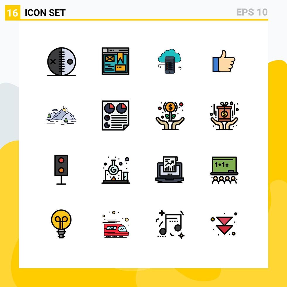 16 Thematic Vector Flat Color Filled Lines and Editable Symbols of like safety website mobile clouds Editable Creative Vector Design Elements