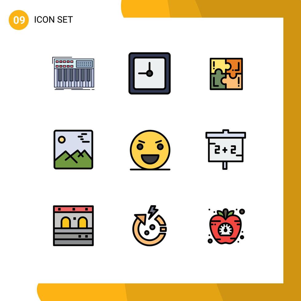 9 Thematic Vector Filledline Flat Colors and Editable Symbols of evil picture puzzle image solve Editable Vector Design Elements