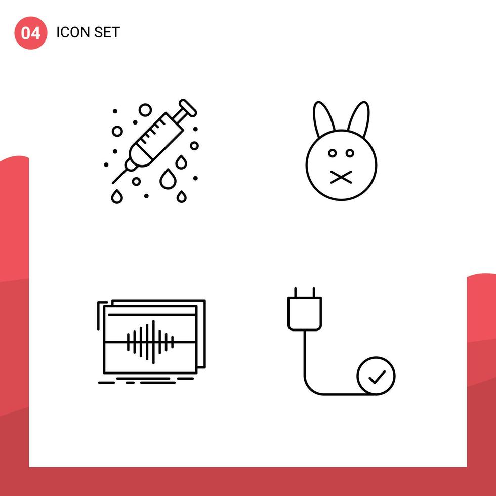 Line Pack of 4 Universal Symbols of care hertz needle rabbit wave Editable Vector Design Elements