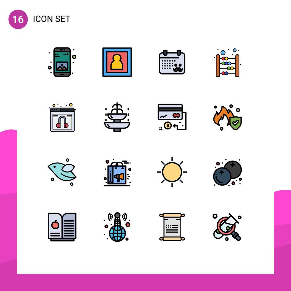 Pack of 16 Modern Flat Color Filled Lines Signs and Symbols for Web Print Media such as web mathematics calender education abacus Editable Creative Vector Design Elements