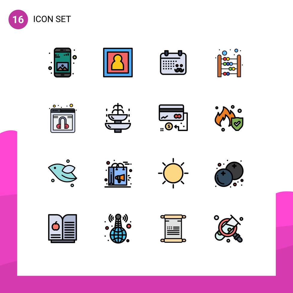 paquete de 16 líneas llenas de colores planos modernos, signos y símbolos para medios de impresión web, como educación de calendario de matemáticas web, ábaco, elementos de diseño de vectores creativos editables