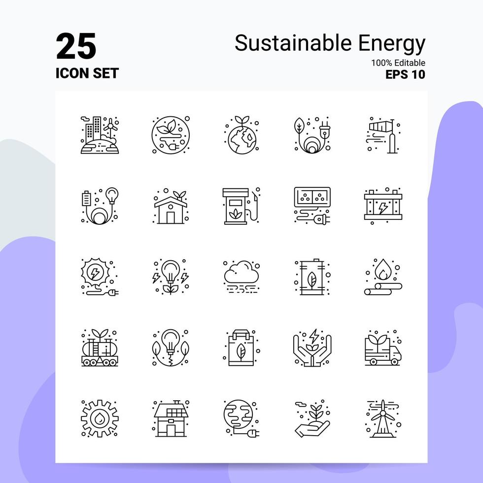 25 Sustainable Energy Icon Set 100 Editable EPS 10 Files Business Logo Concept Ideas Line icon design vector