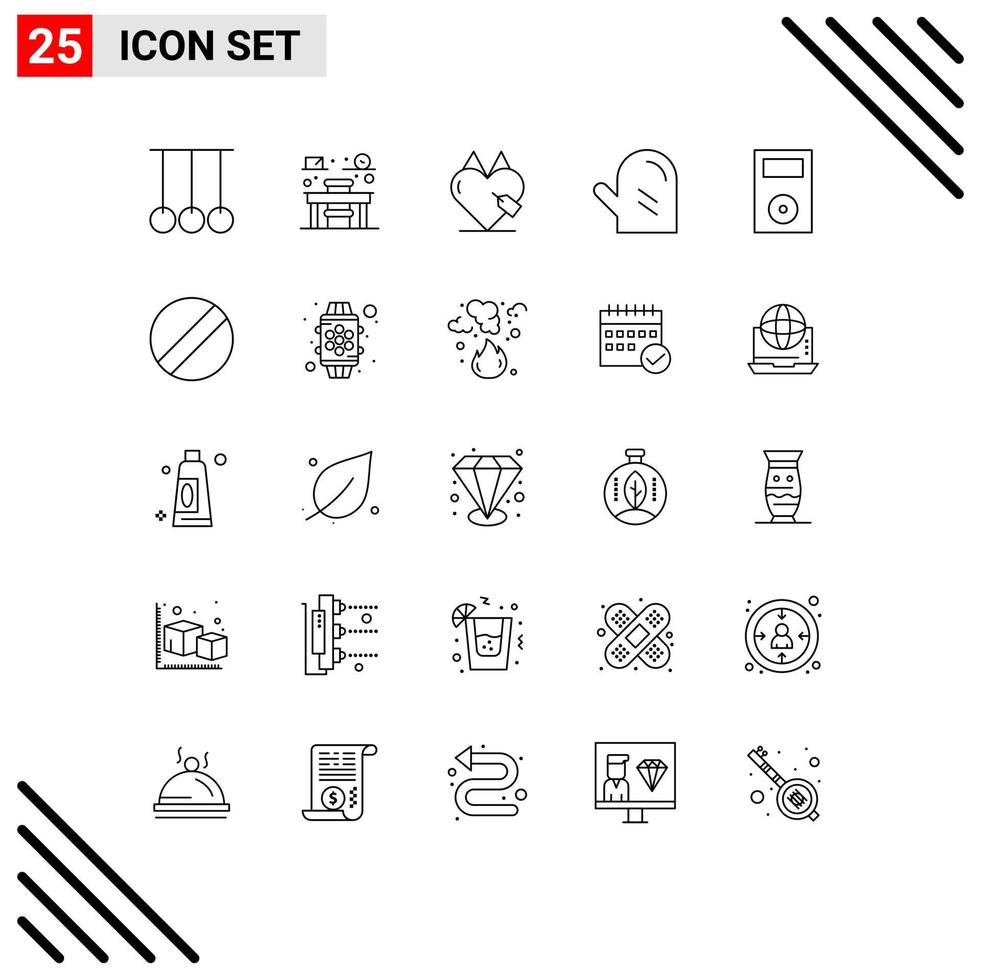 Set of 25 Modern UI Icons Symbols Signs for electronics meal e glove drink Editable Vector Design Elements