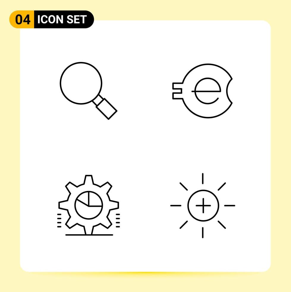 4 íconos creativos para el diseño moderno de sitios web y aplicaciones móviles receptivas. 4 signos de símbolos de contorno sobre fondo blanco. Paquete de 4 iconos. vector