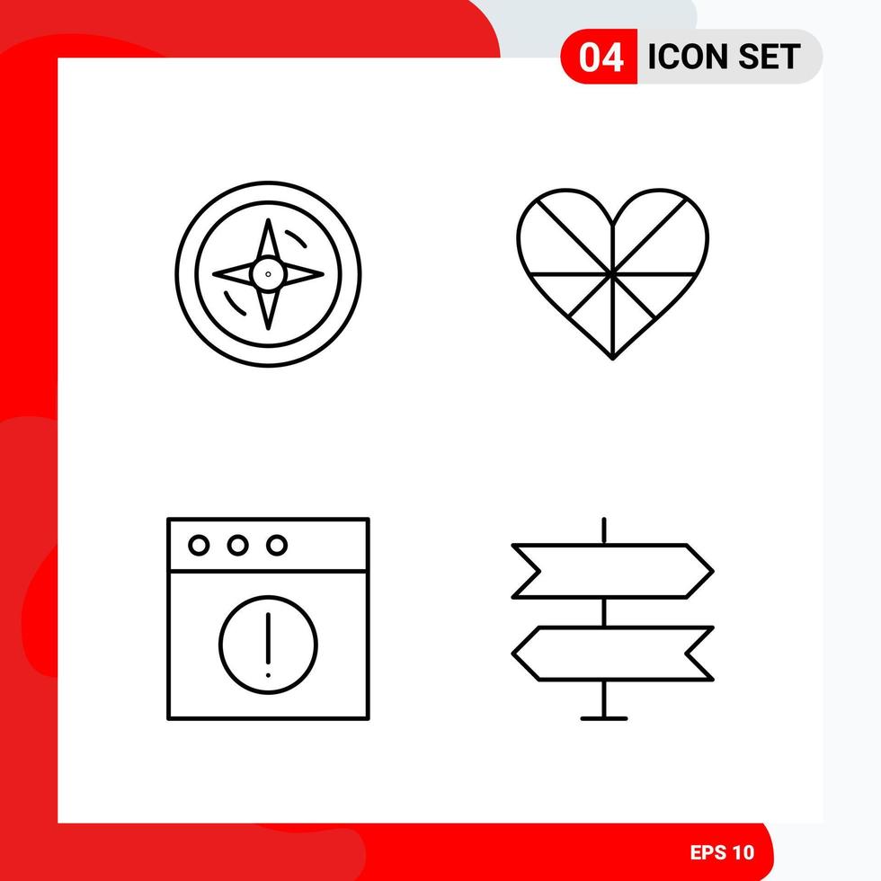 conjunto creativo de 4 iconos de contorno universal aislados sobre fondo blanco. vector