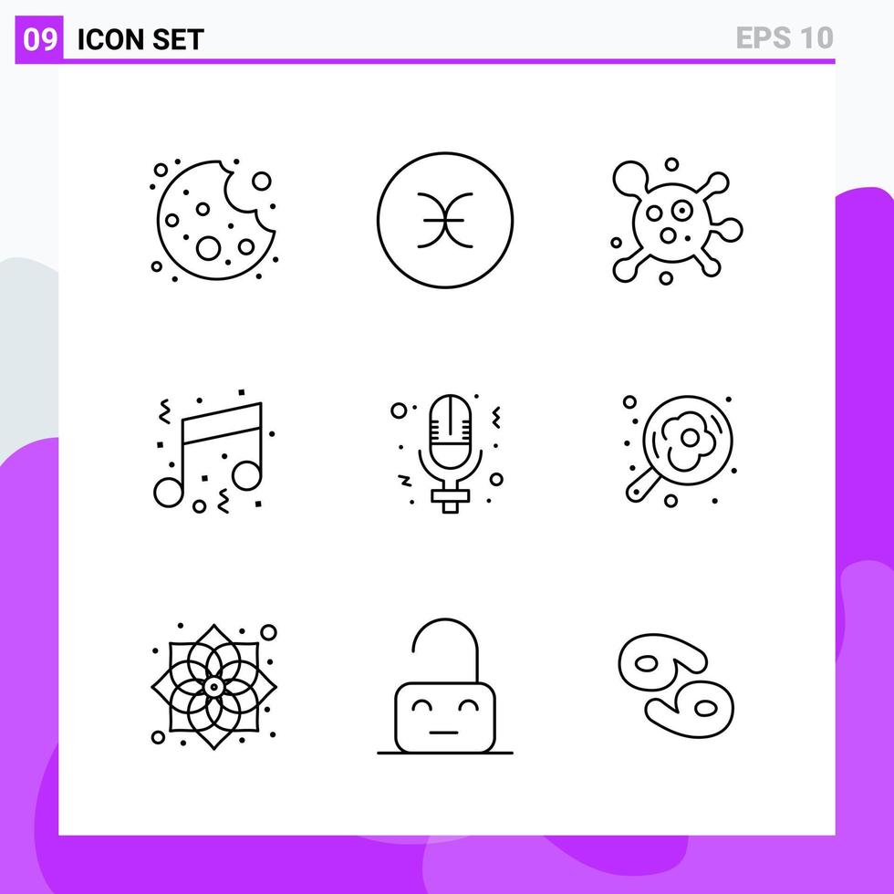 conjunto de 9 iconos en estilo de línea. símbolos de esquema creativos para el diseño de sitios web y aplicaciones móviles. signo de icono de línea simple aislado sobre fondo blanco. 9 iconos. vector