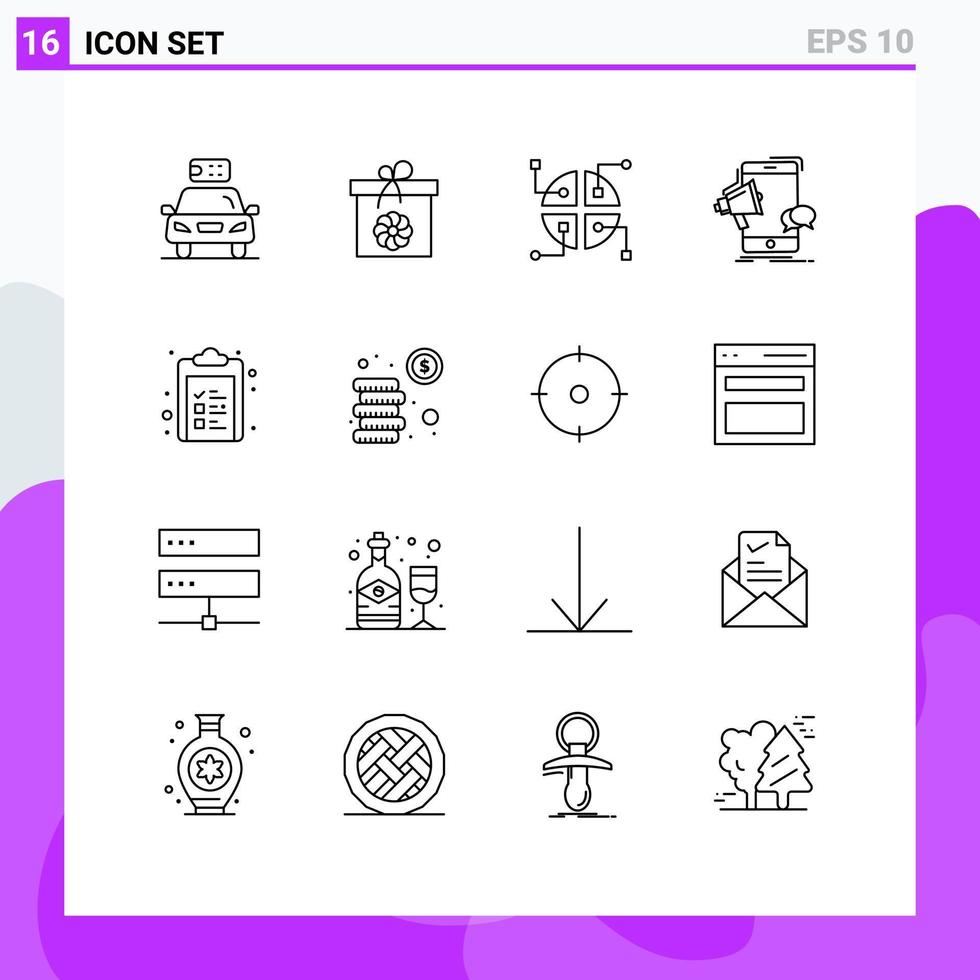 Universal Icon Symbols Group of 16 Modern Outlines of team megaphone spring mobile bullhorn Editable Vector Design Elements