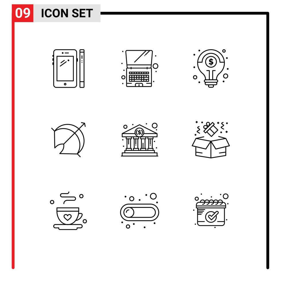 9 Outline concept for Websites Mobile and Apps bank home point financial target archery Editable Vector Design Elements