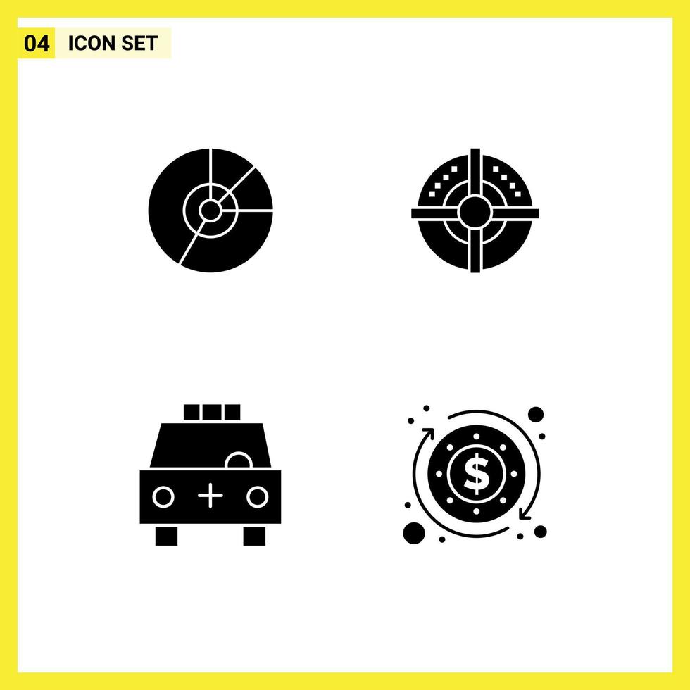 4 User Interface Solid Glyph Pack of modern Signs and Symbols of pie strategy diagram statistics ambulance Editable Vector Design Elements