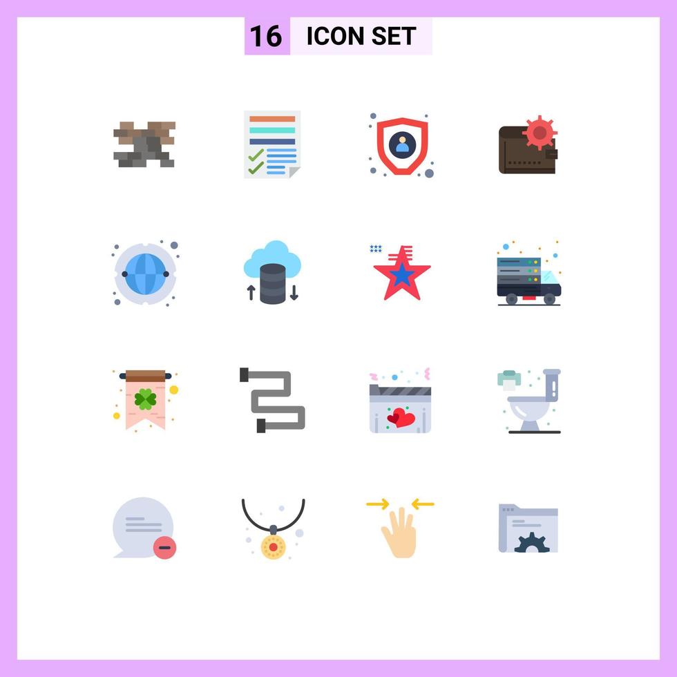 Pack of 16 Modern Flat Colors Signs and Symbols for Web Print Media such as making personal data money cash Editable Pack of Creative Vector Design Elements