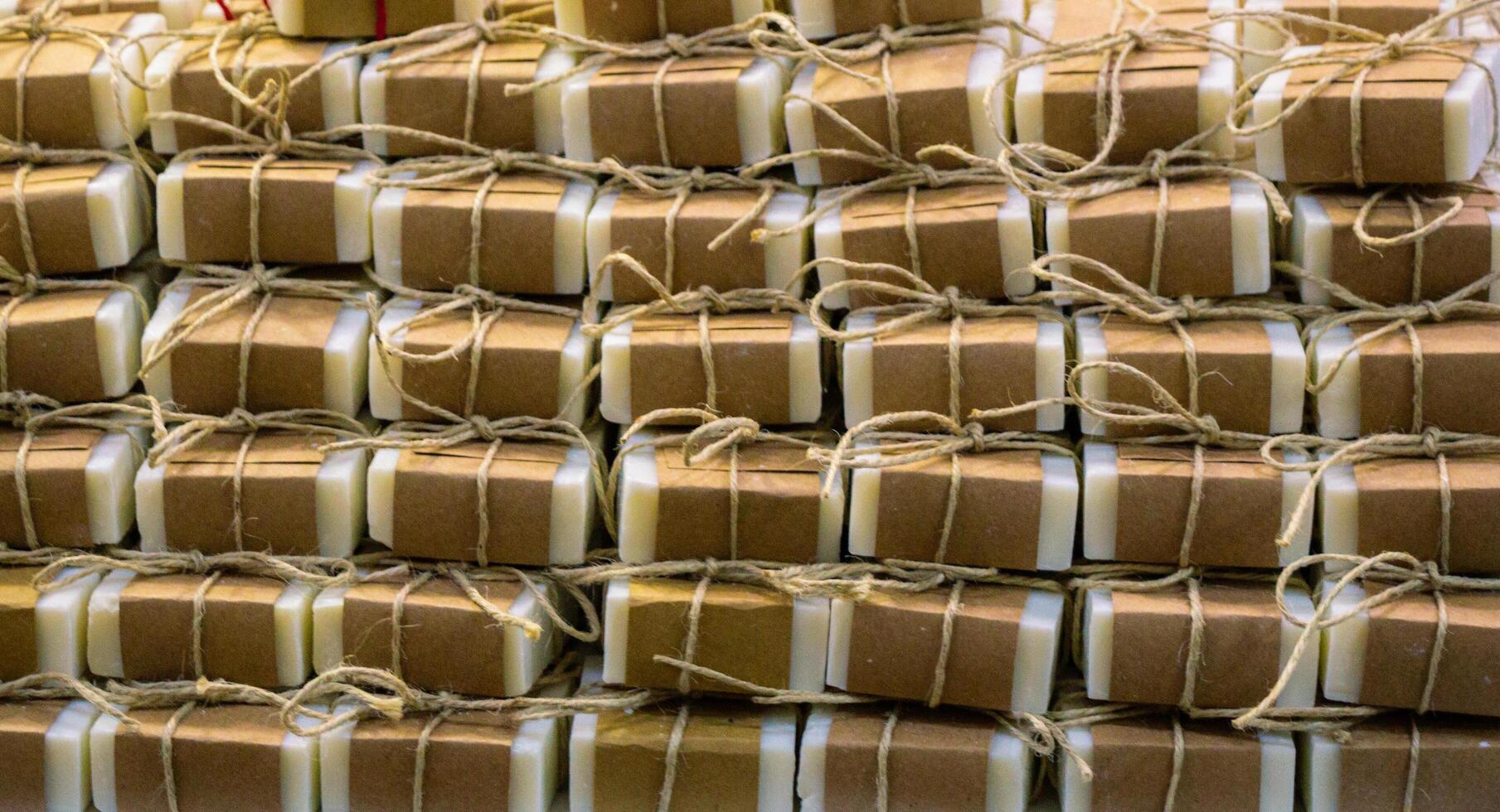 Collection of bars of hand made organic soap 14879731 Stock Photo at