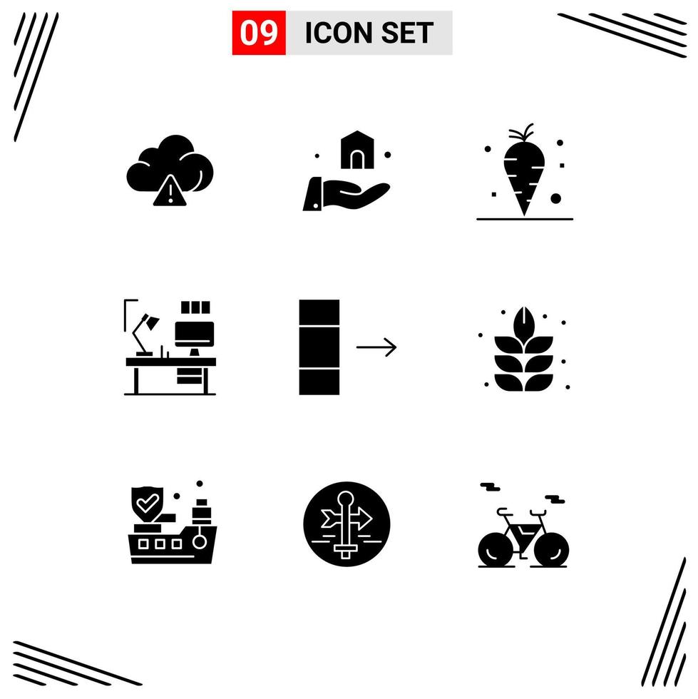 9 Universal Solid Glyph Signs Symbols of export column vegetable designer lamp Editable Vector Design Elements