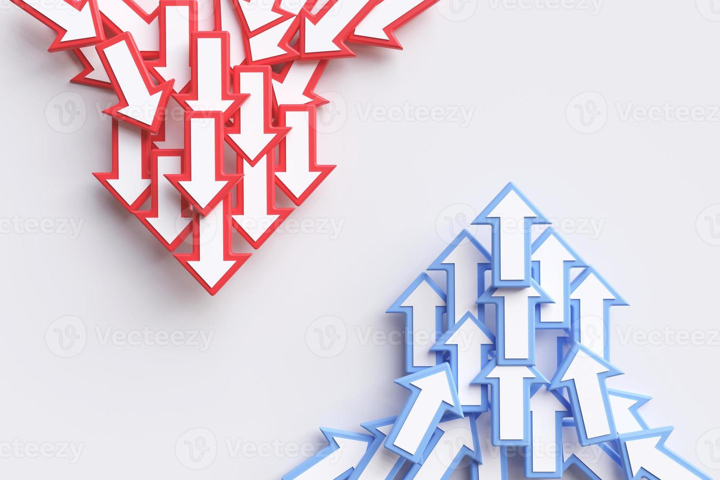 3D rendering of the white arrow symbol leading the blue arrow. concept of commitment inspiration and leadership Business Successful Teamwork with Copy Space Business design. illustration photo