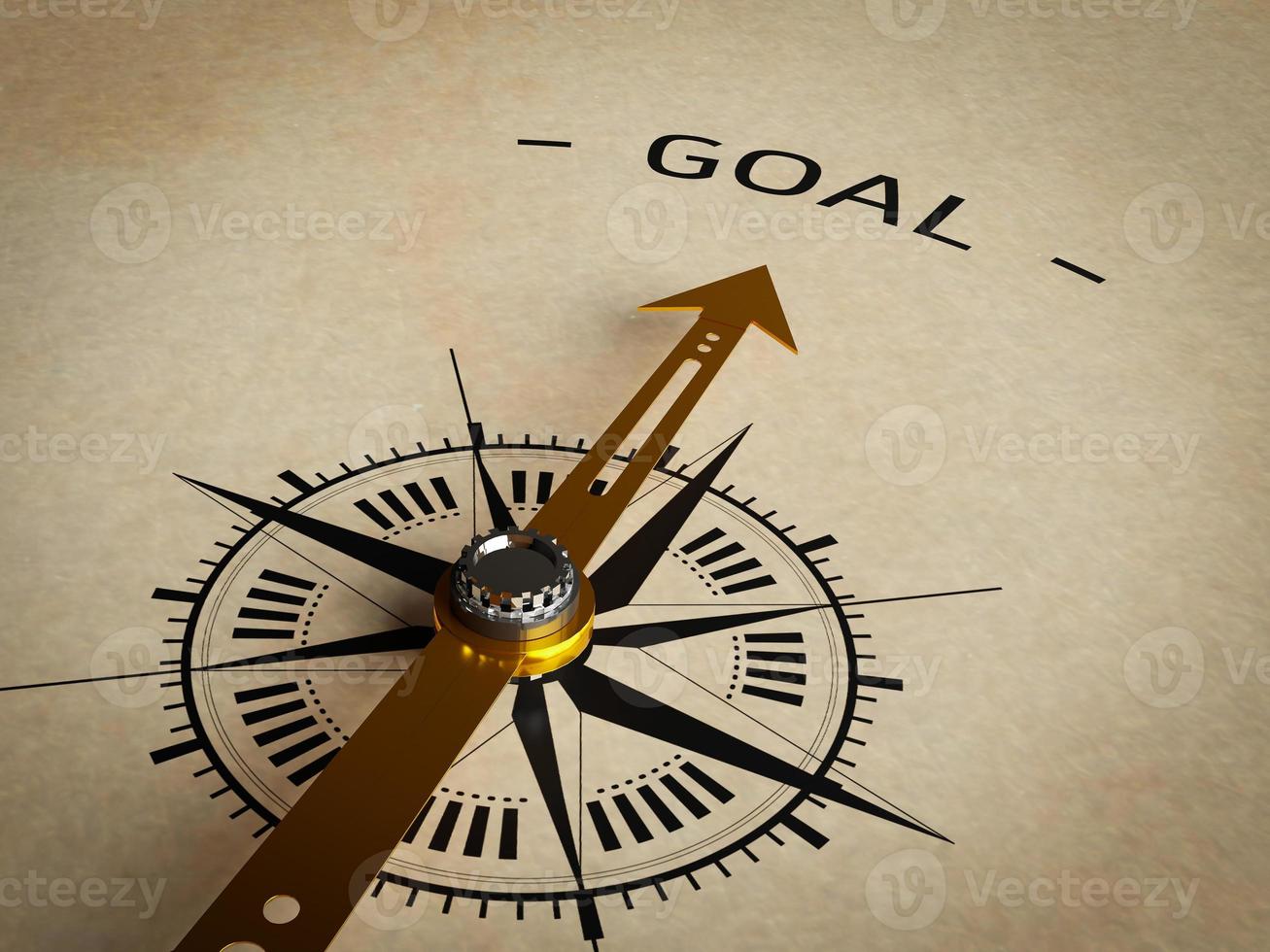 Compass points to goal. concept of planning for success, organization target, determination, inspiration, leadership with outstanding vision, goal strategizing. 3D illustration photo