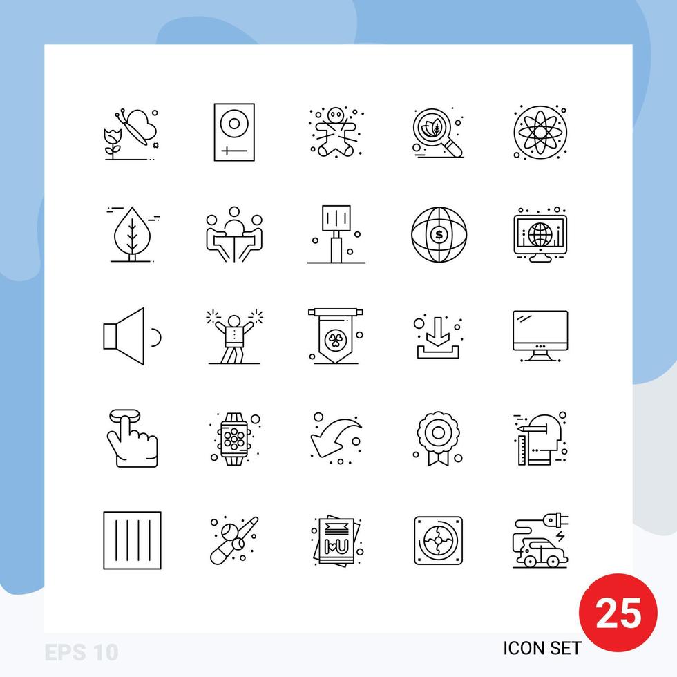 Stock Vector Icon Pack of 25 Line Signs and Symbols for science atom cookie seo organic Editable Vector Design Elements