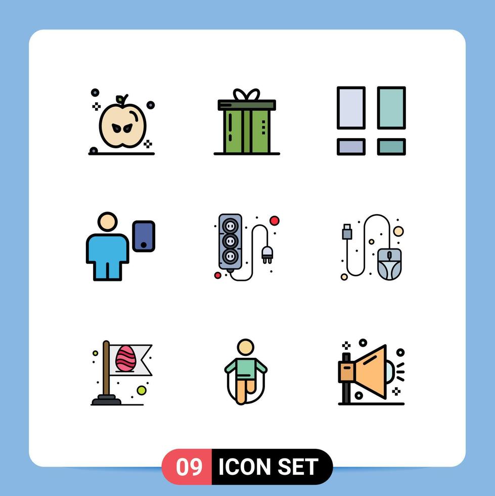 Filledline Flat Color Pack of 9 Universal Symbols of electronics human collage device avatar Editable Vector Design Elements