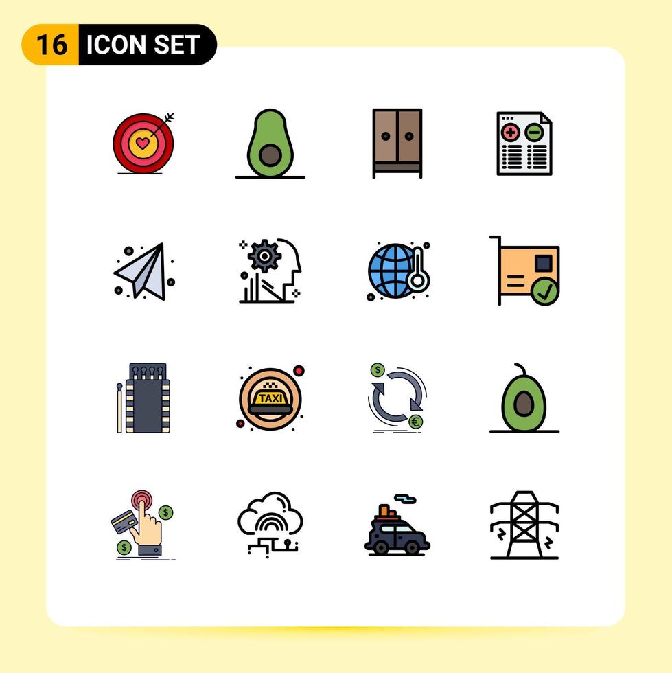 Group of 16 Flat Color Filled Lines Signs and Symbols for education minus closet plus document Editable Creative Vector Design Elements