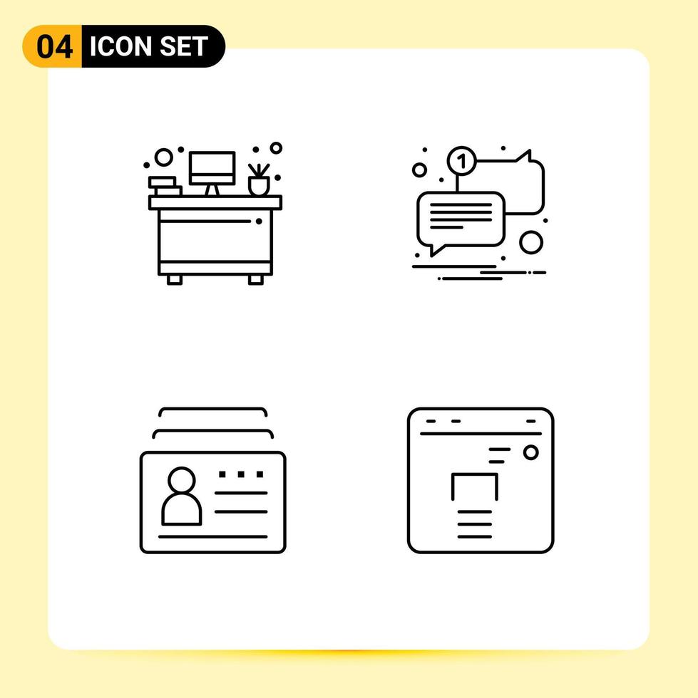 4 iconos creativos, signos y símbolos modernos de documentos de escritorio, chat, identificación no leída, elementos de diseño vectorial editables vector