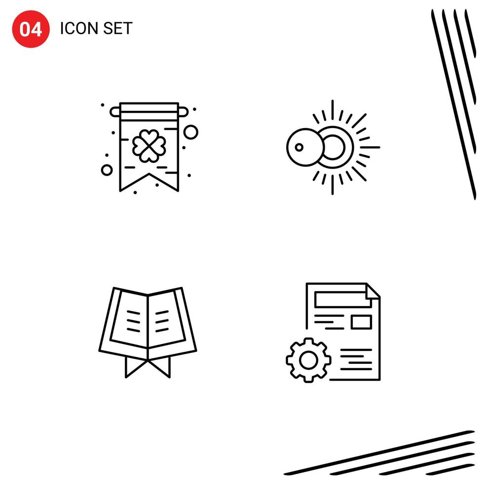 4 Universal Line Signs Symbols of card document sun book setting Editable Vector Design Elements