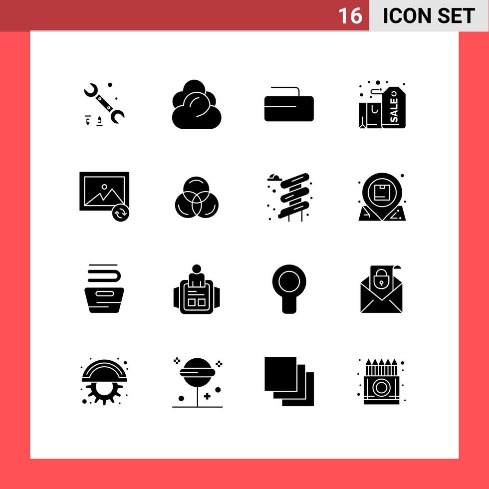 Modern Set of 16 Solid Glyphs Pictograph of sync image sport present gift Editable Vector Design Elements