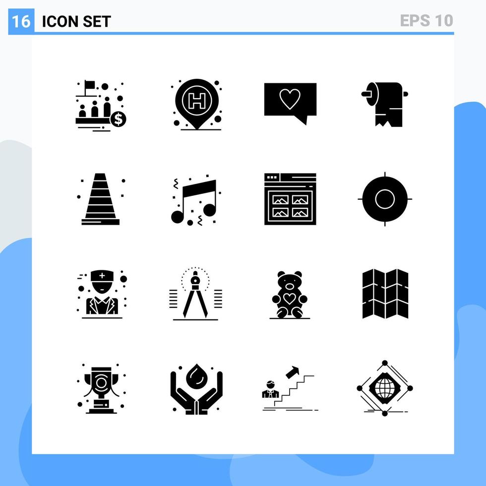 Modern 16 solid style icons. Glyph Symbols for general use. Creative Solid Icon Sign Isolated on White Background. 16 Icons Pack. vector
