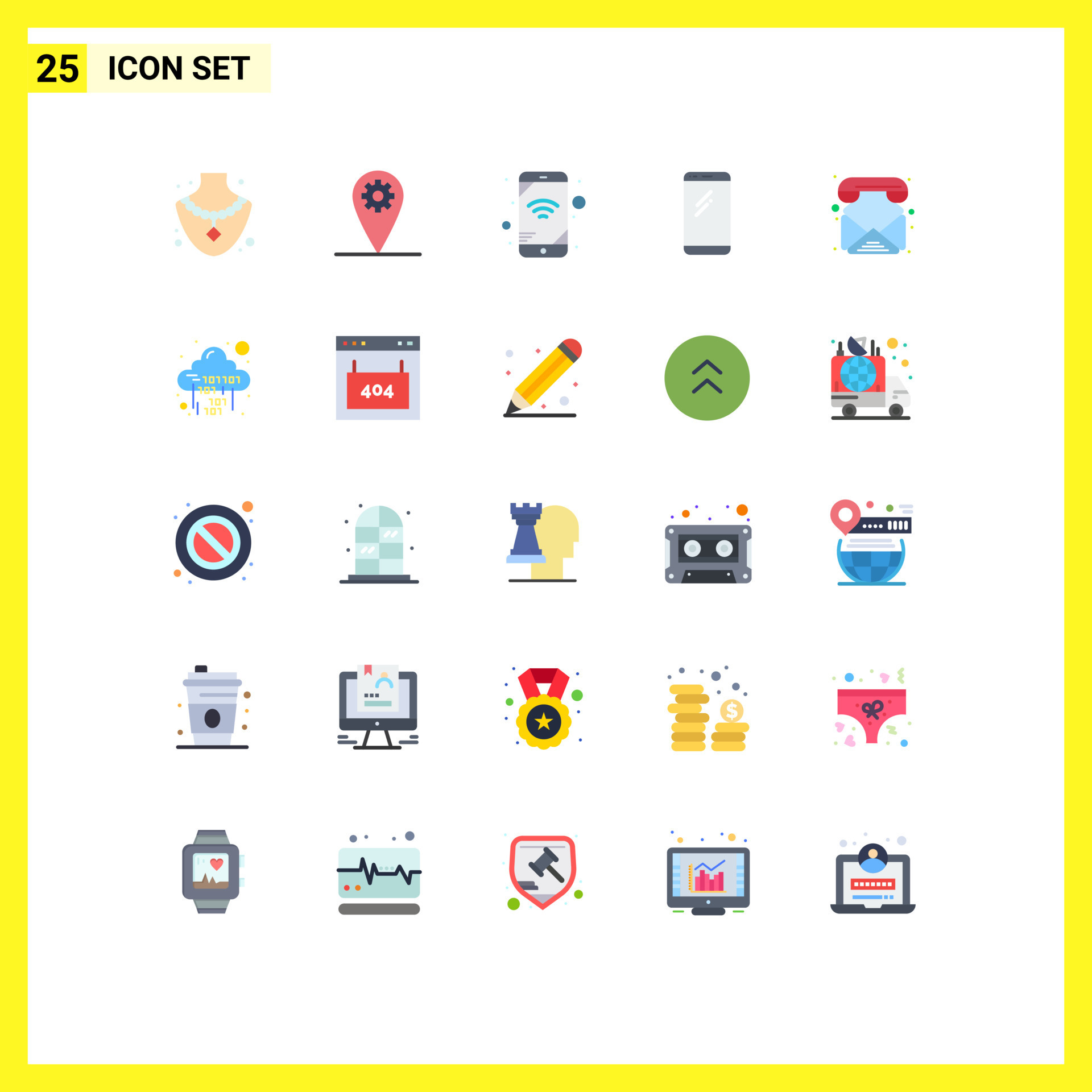 Pictogram set of 25 simple flat colors of call email wifi contacts