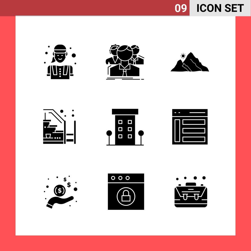 9 Icon Pack Solid Style Glyph Symbols on White Background. Simple Signs for general designing. vector