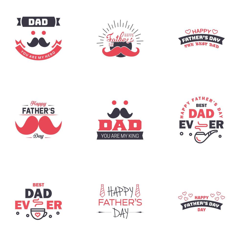 las tarjetas de felicitación del día del padre feliz establecen 9 letras tipográficas vectoriales en negro y rosa utilizables para imprimir pancartas eres el mejor diseño de texto de papá elementos de diseño vectorial editables vector