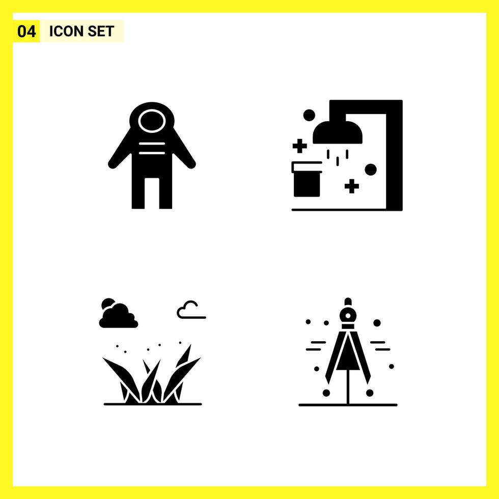 4 Icon Set. Simple Solid Symbols. Glyph Sign on White Background for Website Design Mobile Applications and Print Media. vector