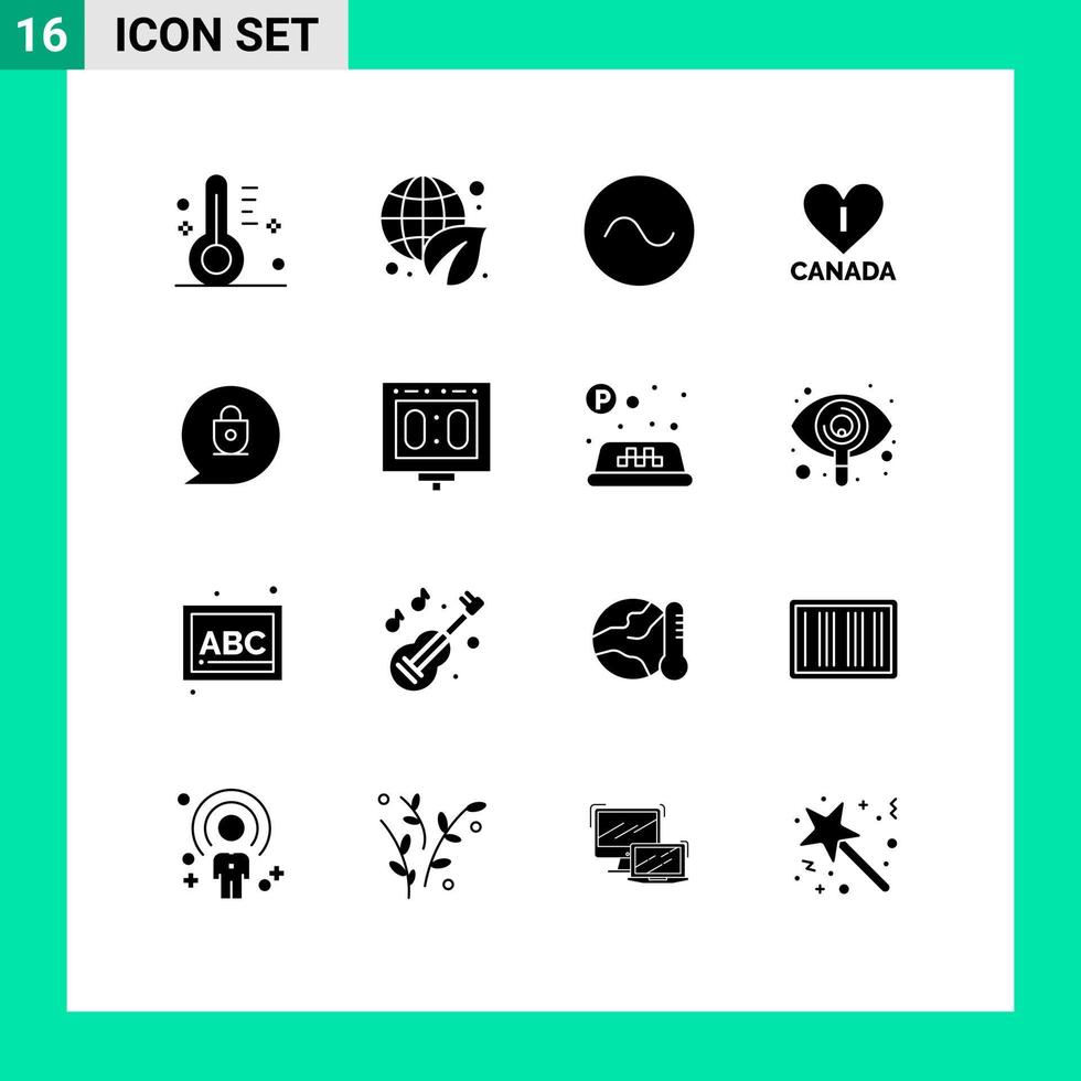 16 Thematic Vector Solid Glyphs and Editable Symbols of competition lock sine chat heart Editable Vector Design Elements