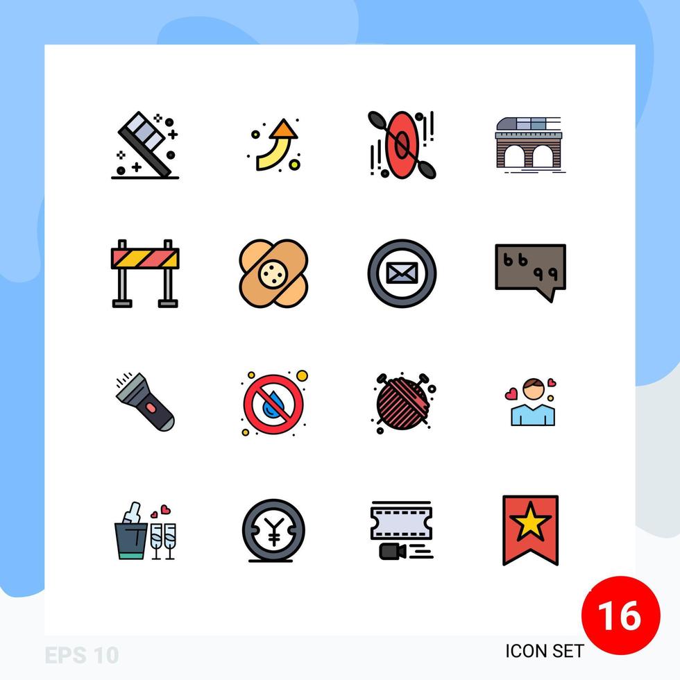 Pictogram Set of 16 Simple Flat Color Filled Lines of healthcare barrier travel barricade train Editable Creative Vector Design Elements